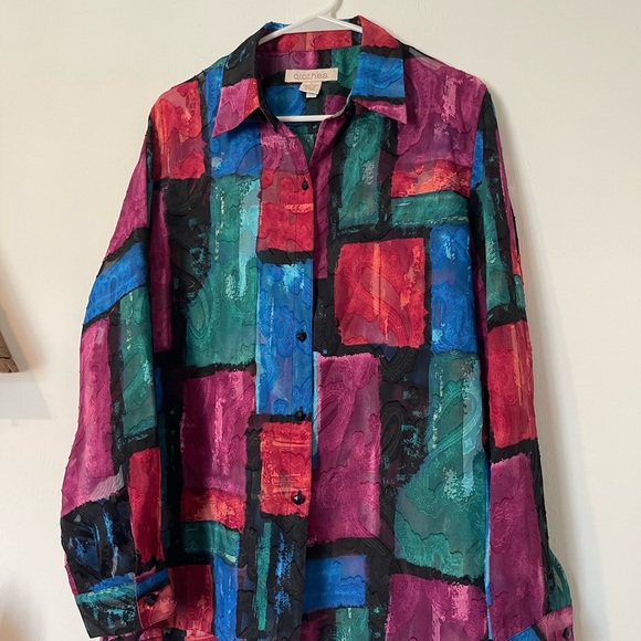 Talbots Tops - C.l.o.t.h.e.s. By Talbots Multicolor Abstract Button Down Shirt colorful